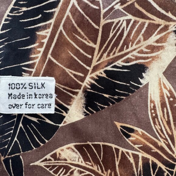 Vintage Korean Silk Scarf Brown Leaf Print Oblong 40” - Picture 5 of 9